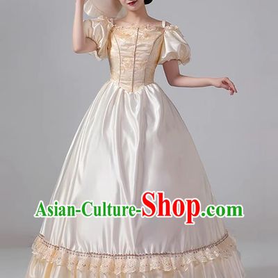 Champagne Victorian Stage Princess Clothing European Medieval Court Dress Retro Style Costume