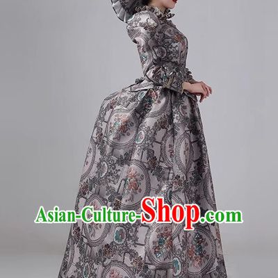 Grey European Court Dress British Medieval Retro Costume Stage Dress Princess Dress