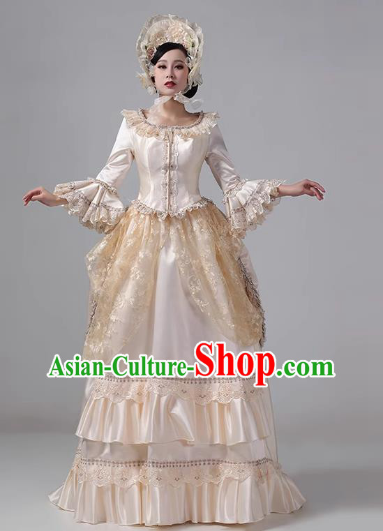 Champagne European Court Dress British Medieval Noble Retro Baroque Princess Classical Dress Champagne European Court Dress British Medieval Noble Retro Baroque Princess Classical Dress