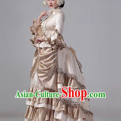 Champagne European Style Court Dress European Medieval Aristocratic Retro Baroque Style Clothing Drama Princess Classical Dress