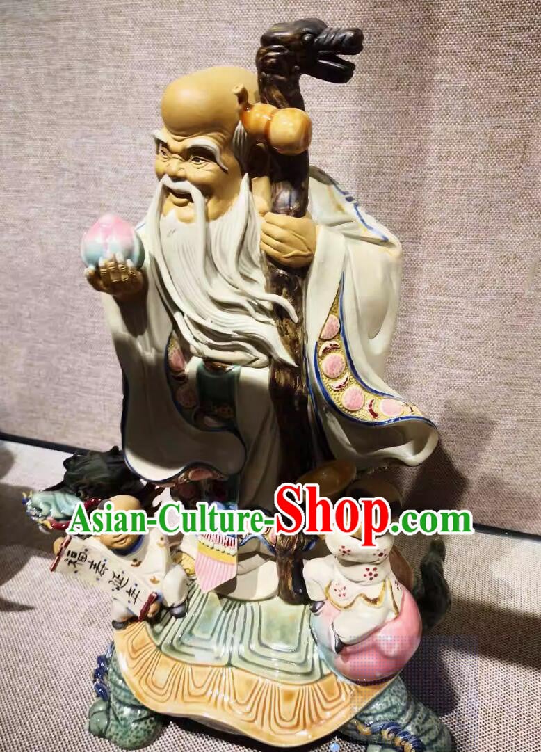 Traditional Shiwan Ceramic Statue Handmade Porcelain Sculpture Chinese God of Longevity Figurine Traditional Shiwan Ceramic Statue Handmade Porcelain Sculpture Chinese God of Longevity Figurine