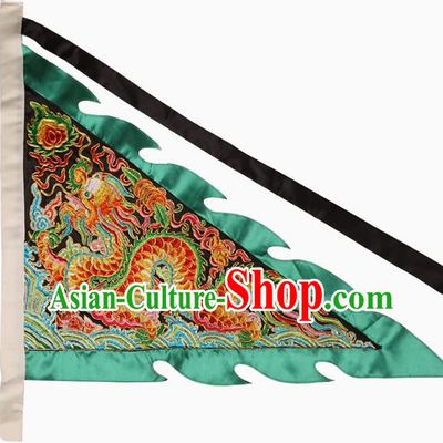 13 Inch Black Taoist Supplies Xuantian God Order Flag Embroidered Dragon Triangular Flag Guandi Order Flag Double Sided Embroidery Five Square Flag