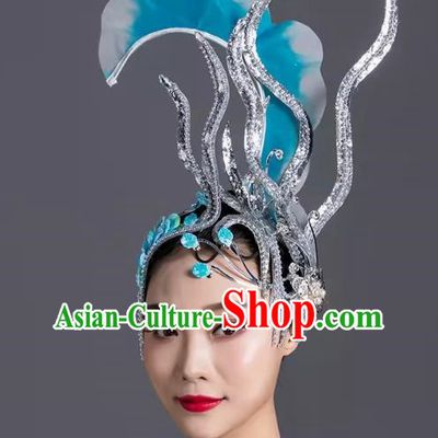 Blue Everything Is Like Dance Headwear Blessing The Motherland Dance Performance Headwear Adult Stage Atmosphere High Performance Headwear