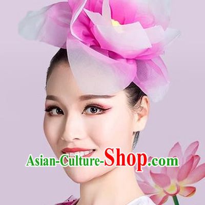 Pink Dance Headdress Performance Headdress Flower Opening Modern Dance Performance Props Accessories Peony Headdress Square Dance Headdress
