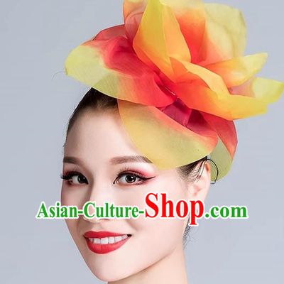 Red Dance Headdress Performance Headdress Flower Opening Modern Dance Performance Props Accessories Peony Headdress Square Dance Headdress