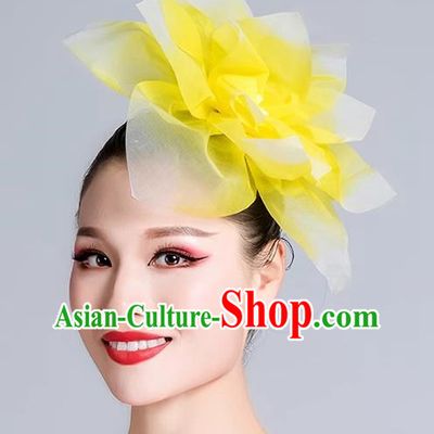 Yellow Dance Headdress Performance Headdress Flower Opening Modern Dance Performance Props Accessories Peony Headdress Square Dance Headdress
