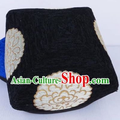 Black Chinese Xinjiang Dance Embroidered Flower Hat For Men And Women Uyghur Stage Performance Four Corner Hat