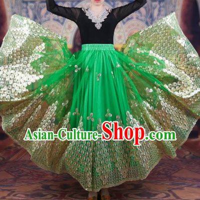 China Xinjiang Dance Performance Costumes Women Mesh Embroidered Skirt Uyghur Ethnic Style Red Large Swing Elegant Green Skirt