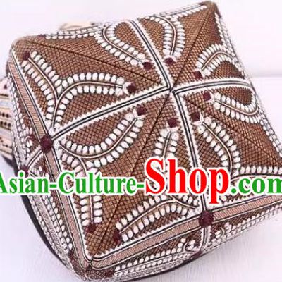 China Xinjiang Dance Men Hat High End Ethnic Style Traditional Four Corner Flower Hat Dance Hat Uighur Square Dance Performance Hat