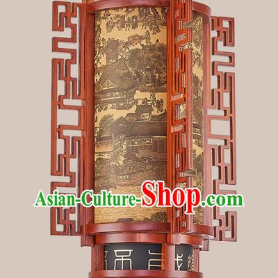 17 Inches High School Style Chandelier Antique Lantern Corridor Solid Wood Lamp