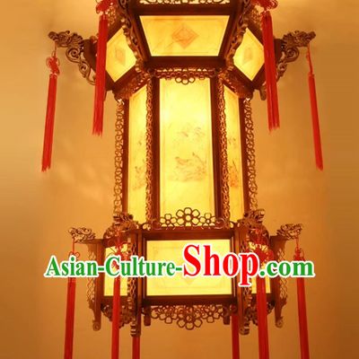 57 Inches Diameter Chinese Antique Lantern Villa Living Room Large Chandelier Classical Solid Wood Hexagonal Faucet Palace Lantern Hotel Chandelier