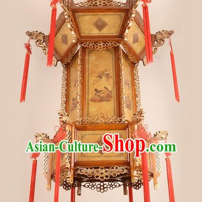 57 Inches Diameter Chinese Antique Lantern Villa Living Room Large Chandelier Classical Solid Wood Hexagonal Faucet Palace Lantern Hotel Chandelier