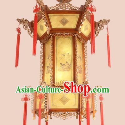 57 Inches Diameter Chinese Antique Lantern Villa Living Room Large Chandelier Classical Solid Wood Hexagonal Faucet Palace Lantern Hotel Chandelier