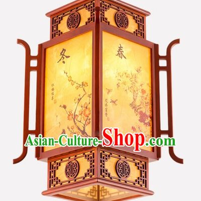 21 Inches High Chinese Antique Small Chandelier Solid Wood Lantern For Courtyard Tea House Aisle