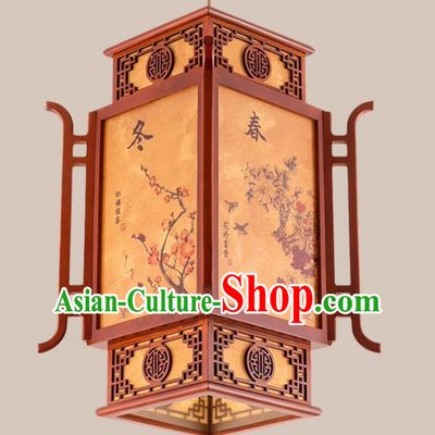 21 Inches High Chinese Antique Small Chandelier Solid Wood Lantern For Courtyard Teahouse Aisle