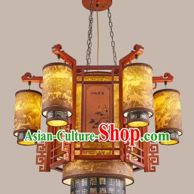 34 Inches Diameter Antique Chinese Chandelier Solid Wood Lantern Villa Tea House Headlight Hotel Chinese Style Palace Lantern