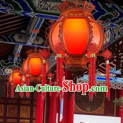 18 Inches Diameter Chinese Lantern Classical Palace Lantern Red Festive Housewarming Balcony Light Solid Wood Corridor Aisle Courtyard Door Chandelier