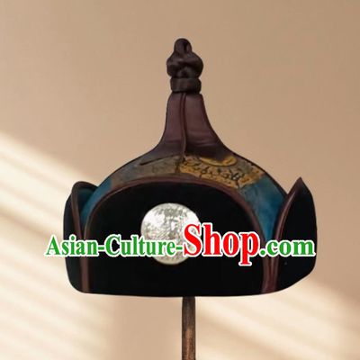 Dark Blue Men Adult Mongolian Pointed Hat Prairie Prince Hat Headwear
