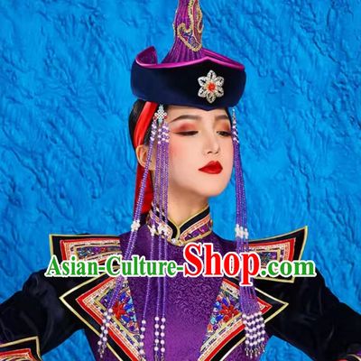 Female Ethnic Minority Dance Costumes Mongolian Tibetan Dance Stage Photography Headwear Wedding Bride