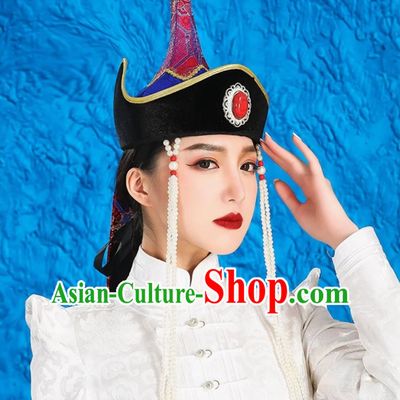 Mongolian Women Hats High End Ethnic Minority Style Wedding Bridal Headwear Photography Red Forehead Ornaments