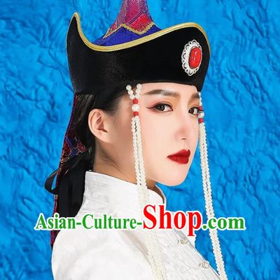 Mongolian Women Hats High End Ethnic Minority Style Wedding Bridal Headwear Photography Red Forehead Ornaments