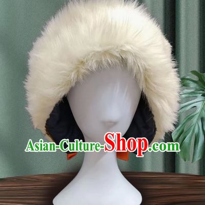 Mongolian Children Boys And Girls Universal Wind And Snow Hat Minority Tibetan Headdress Photography Writing White Plush Hat