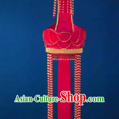 Women Mongolian Dance Hat Headwear Ethnic Minority Wedding Clothing Mongolian Robe Accessories Red Pointed Hat