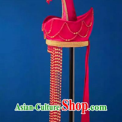 Women Mongolian Dance Hat Headwear Ethnic Minority Wedding Clothing Mongolian Robe Accessories Red Pointed Hat