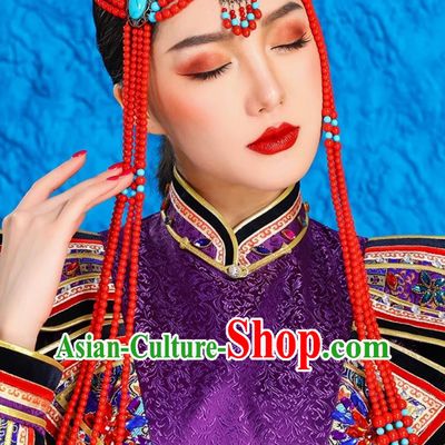 Mongolian Lady Red Bead Forehead Ornament Ethnic Ancient Style Forehead Wiping Tibetan Xinjiang Exotic Style Headdress Forehead Pendant