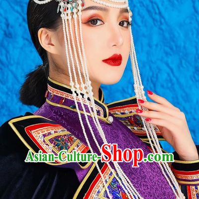 White Beaded Handmade Tassel Headdress For Girls Ethnic Wedding Performance Dance Photography Photo Hair Accessories