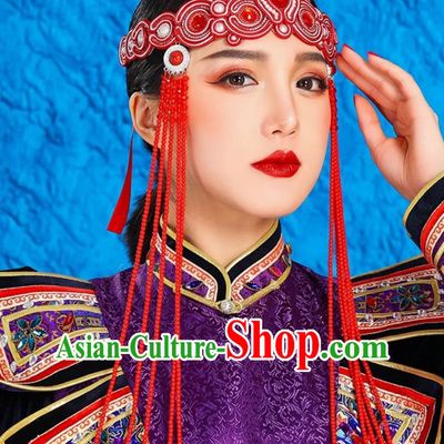 Mongolian Ladies Green Forehead Ornaments Ethnic Minority Style Headdress Bridal Beaded Forehead Pendant