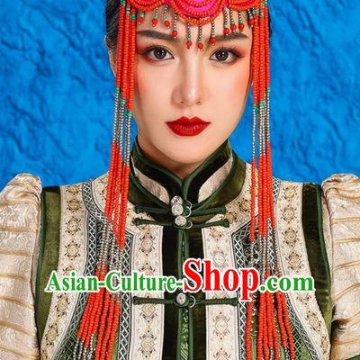 Mongolian Dance Performance Ladies Headwear Ethnic Minority Bride Forehead Ornaments Forehead Pendant