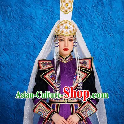 Mongolian Lady Bride Wedding White Wedding Dress Headdress Hat Ethnic Wedding Performance Hat