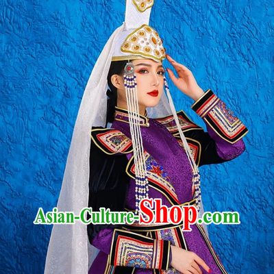 Mongolian Lady Bride Wedding White Wedding Dress Headdress Hat Ethnic Wedding Performance Hat