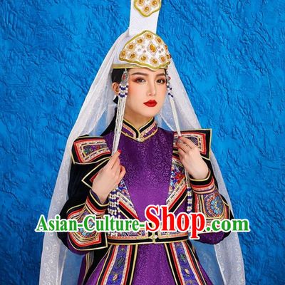 Mongolian Lady Bride Wedding White Wedding Dress Headdress Hat Ethnic Wedding Performance Hat