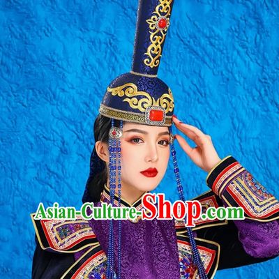 Mongolian Ladies High Hat Ethnic Style Performance Catwalk Headwear Stage Performance Hat