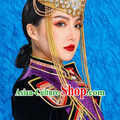 Mongolian Lady Headdress Hat Minority Performance Dance Headdress Bride Wedding