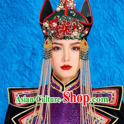 Mongolian Hat Bridal Headwear Ethnic Minority Catwalk Style Hat Green