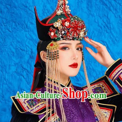 Mongolian Hat Bridal Headwear Ethnic Minority Catwalk Style Hat Green