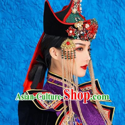 Mongolian Hat Bridal Headwear Ethnic Minority Catwalk Style Hat Green