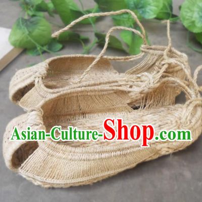 Traditional Rattan Straw Shoes Handmade Monk Hemp Shoes