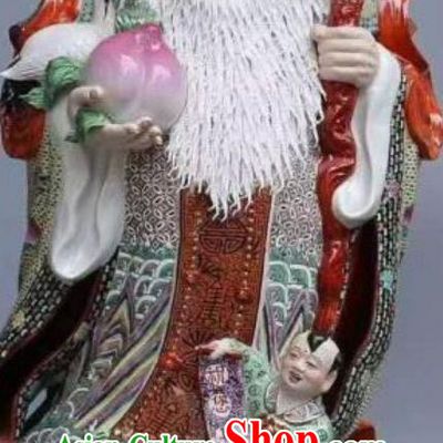 Chinese Jingdezhen Ceramic Statue Handmade Porcelain Craft Traditional God of Longevity Figurine