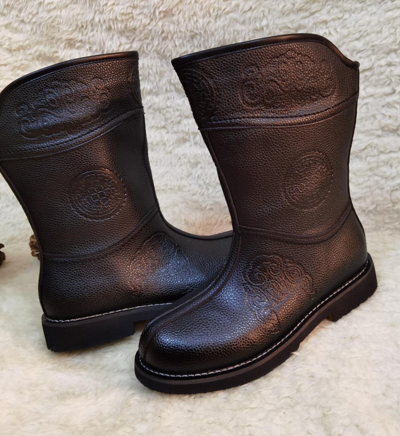 Chinese Mongolian Man Leather Boots Handmade Mongol Nationality Hero Black Shoes Chinese Mongolian Man Leather Boots Handmade Mongol Nationality Hero Black Shoes