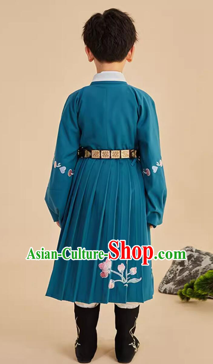 Chinese Ming Dynasty Embroidered Tiger Green Robe Traditional Hanfu Children Costumes Chinese Ming Dynasty Embroidered Tiger Green Robe Traditional Hanfu Children Costumes