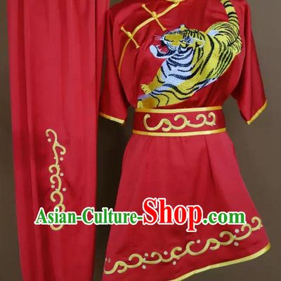 Chinese Traditional Kung Fu Red Uniform Professional Wushu Competition Embroidered Tiger Outfit Martial Arts Changquan Costumes