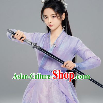 China Traditional Female Hanfu  Ancient Swordswoman Clothing TV Drama Love You Seven Times Fairy Xiang Yun Purple Dress