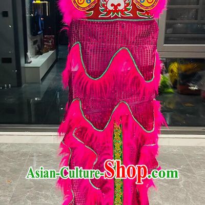 Chinese Traditional Lion Dance Costumes Professional Celebration Parade Pink Wool Lion Head Complete Set for Kids