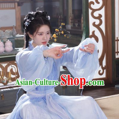 2024 Xian Xia TV Series The Last Immortal A Yin Blue Dresses Chinese Ancient Fairy Clothing
