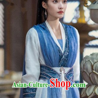 TV Series The Last Immortal Princess Yan Shuang Blue Dresses Chinese Ancient Swordswoman Clothing