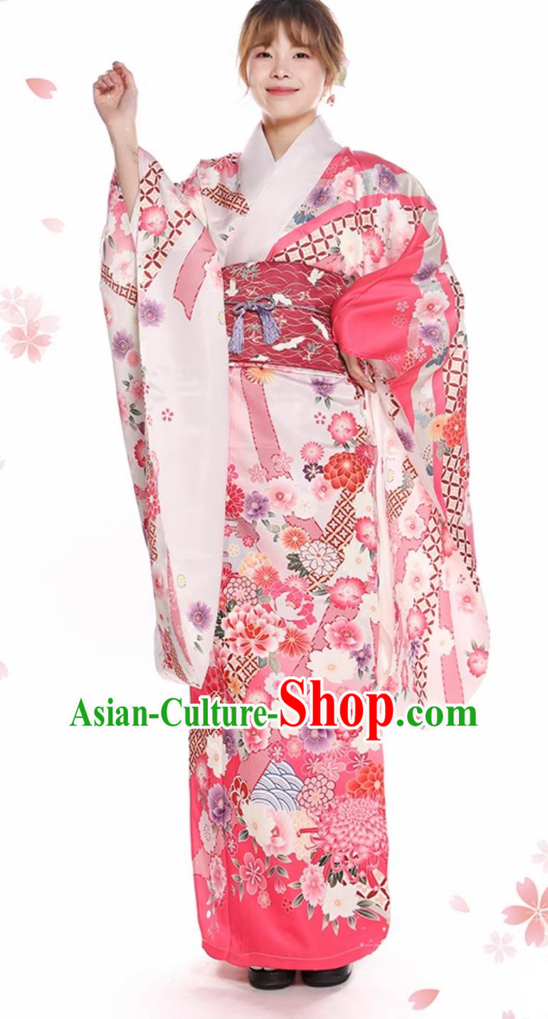 Asian Japan Classical Sakura Pattern Furisode Kimono National Pink Dress Japanese Traditional Garments Asian Japan Classical Sakura Pattern Furisode Kimono National Pink Dress Japanese Traditional Garments